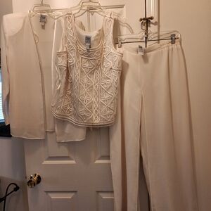 Elegant Cream Women's 3 Piece Pants Set